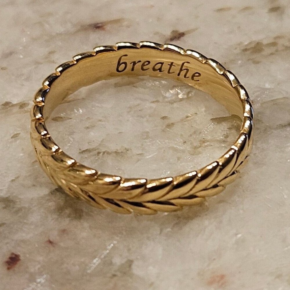 NEW MONICA RICH KOSANN BREATHE LEAF POESY STACKABLE 18K YELLOW GOLD RING 3